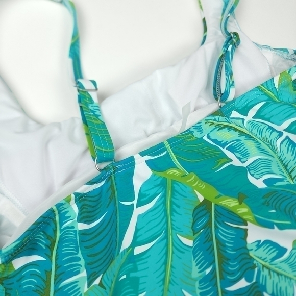 New Lands' End Blue Green Floral Swim Tank Top Size 2 - Picture 7 of 10